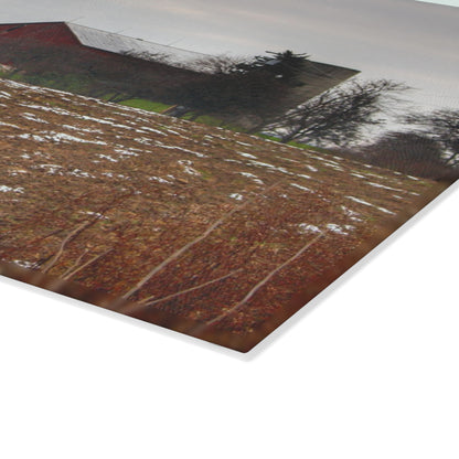 U R There Photography Brook Road Red Rustic Farmhouse Tempered-Glass Cutting Board