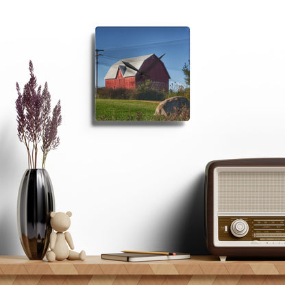 U R There Photography Hemingway Lake Road Red Rustic Farmhouse Acrylic Analog Wall Clock