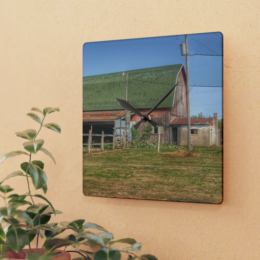 U R There Photography Farrand Road Red with Corral Rustic Farmhouse Acrylic Analog Wall Clock
