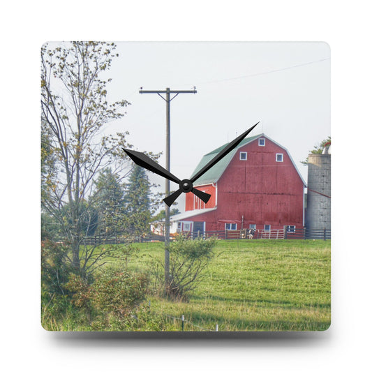 Stewart Road Red I Rustic Farmhouse Acrylic Analog Wall Clock 10.75'' × 10.75'' (Square)