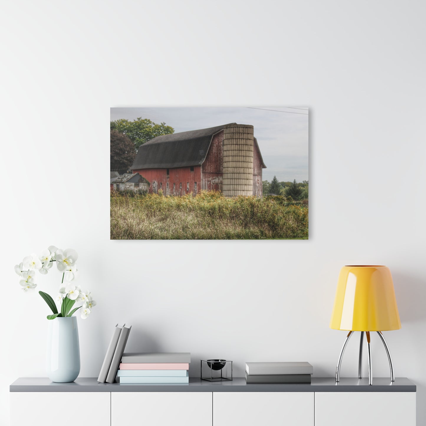 U R There Photography McDowell Road Old Red and Little White Rustic Farmhouse Acrylic Wall Print
