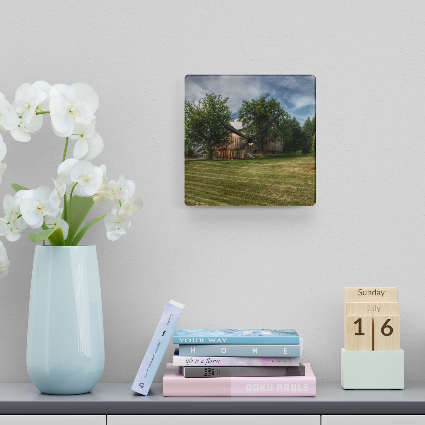 U R There Photography Thistle Valley Weathered Grey Rustic Farmhouse Acrylic Analog Wall Clock