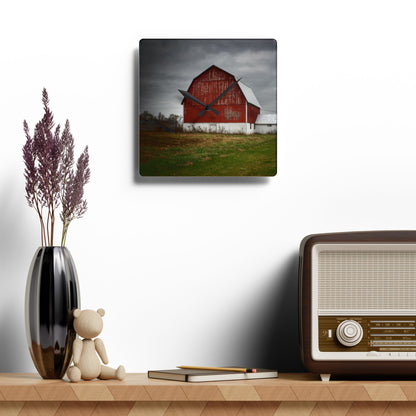 U R There Photography Mills Road Red II Rustic Farmhouse Acrylic Analog Wall Clock