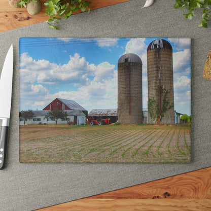 U R There Photography Marlette Road Farm III Rustic Farmhouse Tempered-Glass Cutting Board