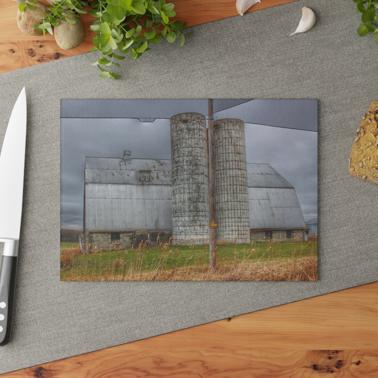 U R There Photography Daley Road Grey II Rustic Farmhouse Tempered-Glass Cutting Board