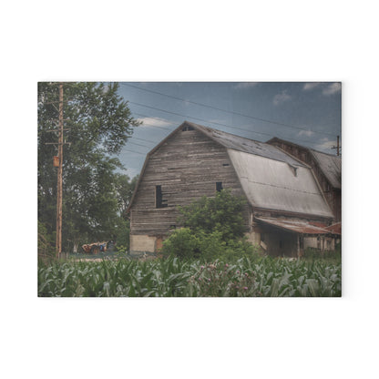 U R There Photography Murphy Lake Road Grey II Rustic Farmhouse Tempered-Glass Cutting Board