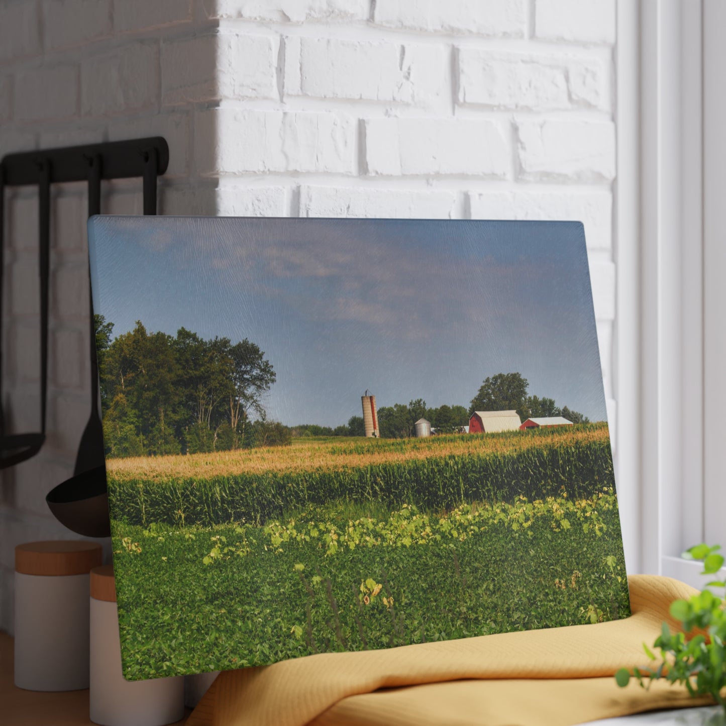 U R There Photography Across the Field in Clifford  Rustic Farmhouse Tempered-Glass Cutting Board