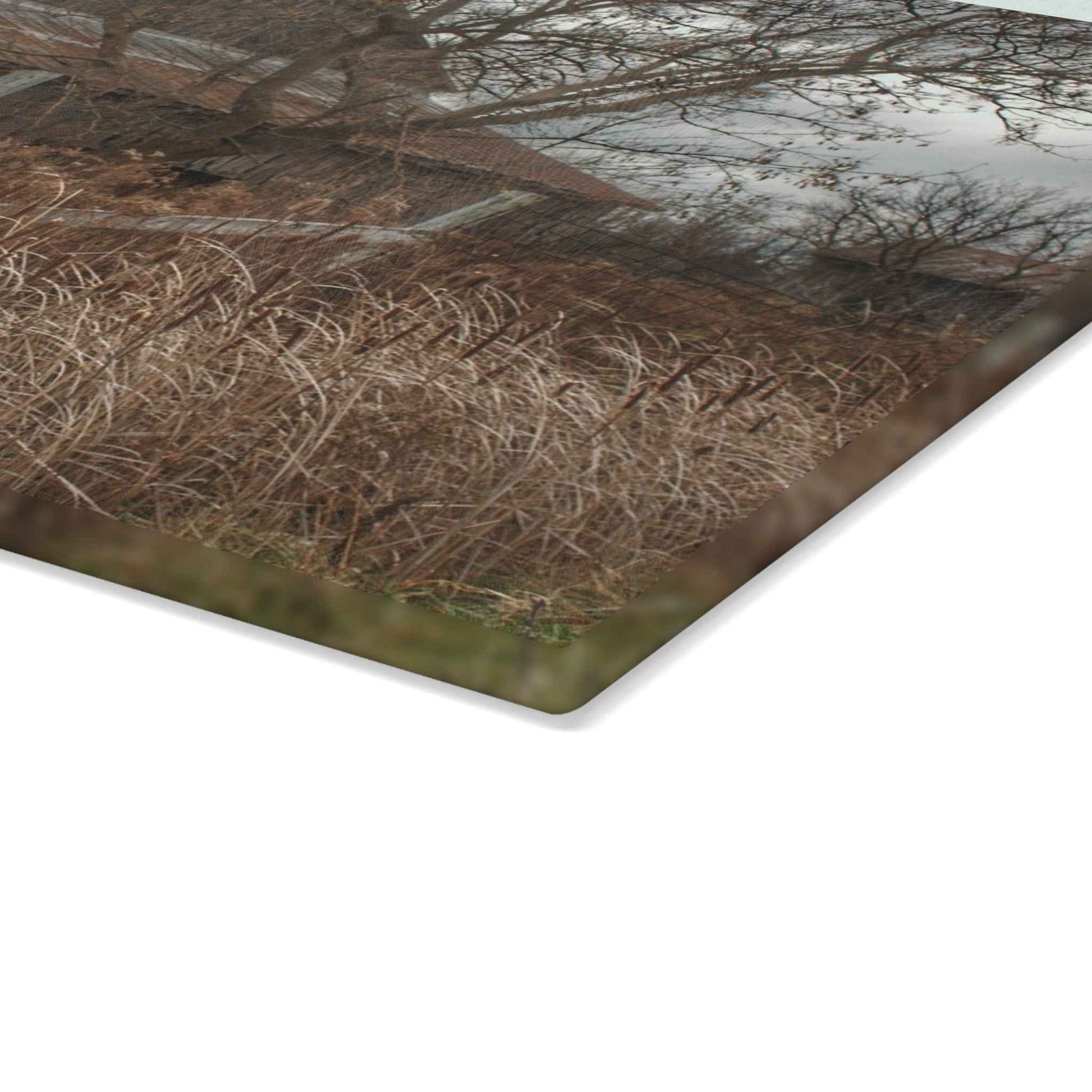 U R There Photography Grey Saltbox Rustic Farmhouse Tempered-Glass Cutting Board