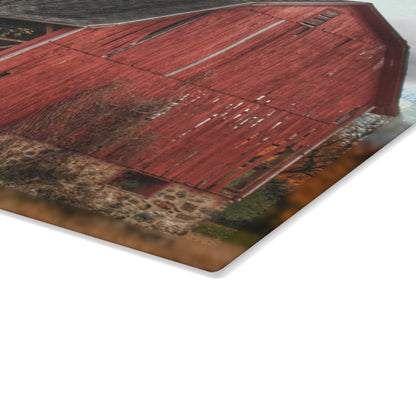 U R There Photography Laur Road Forgotten Red II Rustic Farmhouse Tempered-Glass Cutting Board