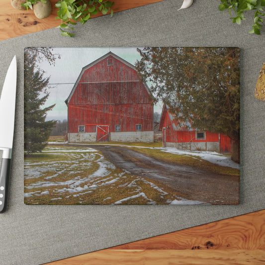 U R There Photography West Barnes Lake Reds Rustic Farmhouse Tempered-Glass Cutting Board