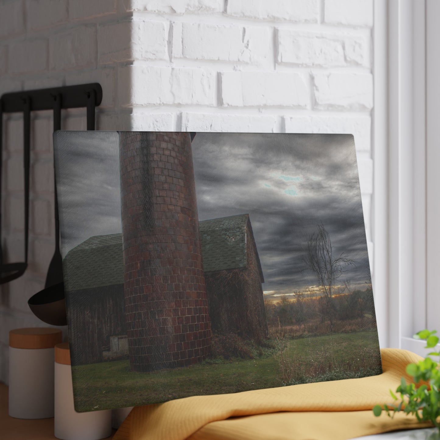 U R There Photography Pero Lake Road Grey II Rustic Farmhouse Tempered-Glass Cutting Board