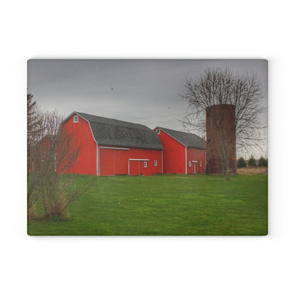 U R There Photography Hough Road Reds II Rustic Farmhouse Tempered-Glass Cutting Board