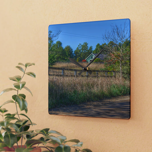 U R There Photography Oakwood Road Hidden Green Rustic Farmhouse Acrylic Analog Wall Clock