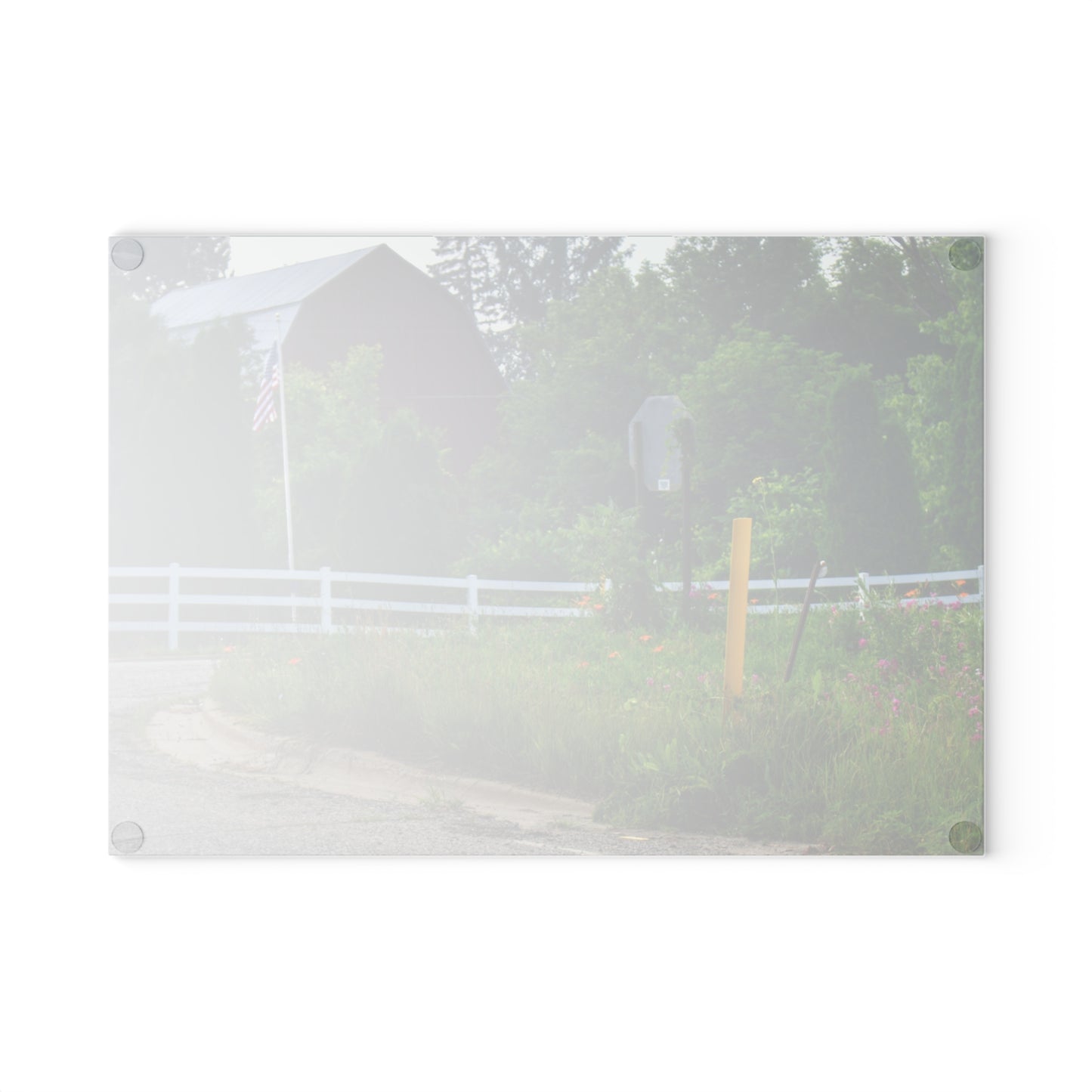 U R There Photography Sutton Road Red and Old Glory Rustic Farmhouse Tempered-Glass Cutting Board
