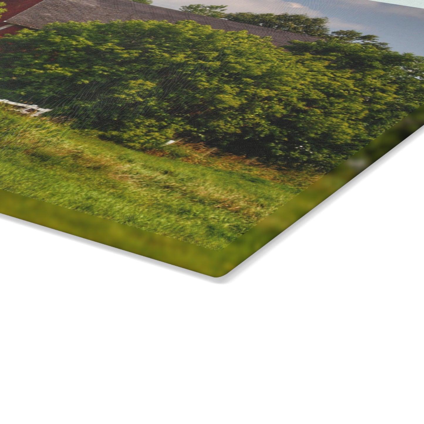 U R There Photography Hidden Red Beyond the Fence Rustic Farmhouse Tempered-Glass Cutting Board
