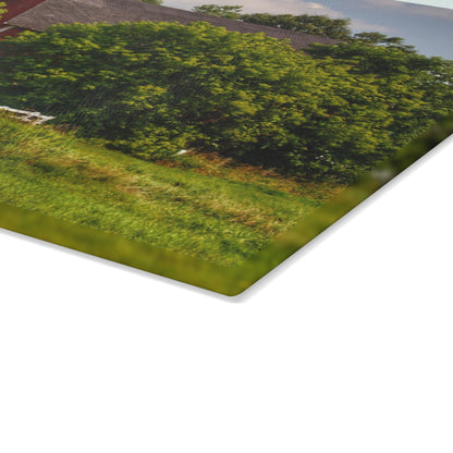 U R There Photography Hidden Red Beyond the Fence Rustic Farmhouse Tempered-Glass Cutting Board