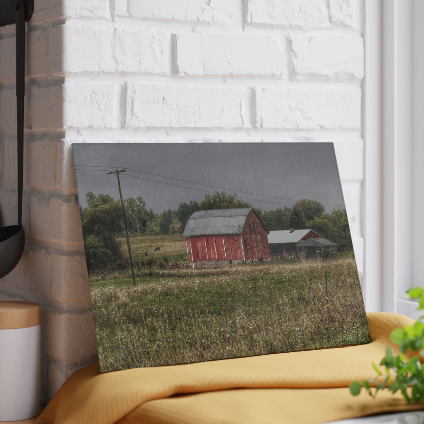 U R There Photography North Lake Road Red I Rustic Farmhouse Tempered-Glass Cutting Board