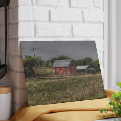 U R There Photography North Lake Road Red I Rustic Farmhouse Tempered-Glass Cutting Board