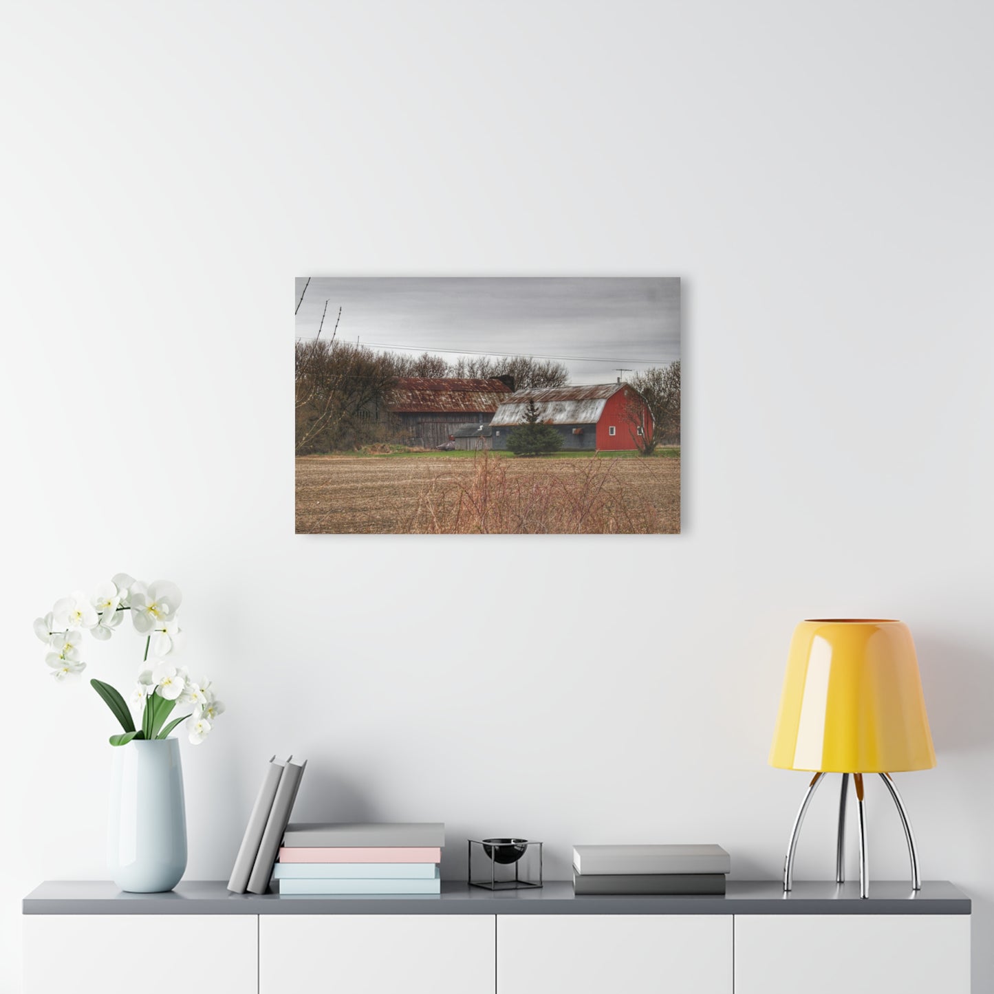 U R There Photography South Summers Road Rusted Grey and Little Red Rustic Farmhouse Acrylic Wall Print