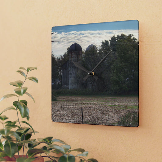 U R There Photography Burnside Road Grey I Rustic Farmhouse Acrylic Analog Wall Clock