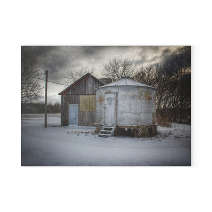 U R There Photography Vassar Silo and Shack Rustic Farmhouse Tempered-Glass Cutting Board