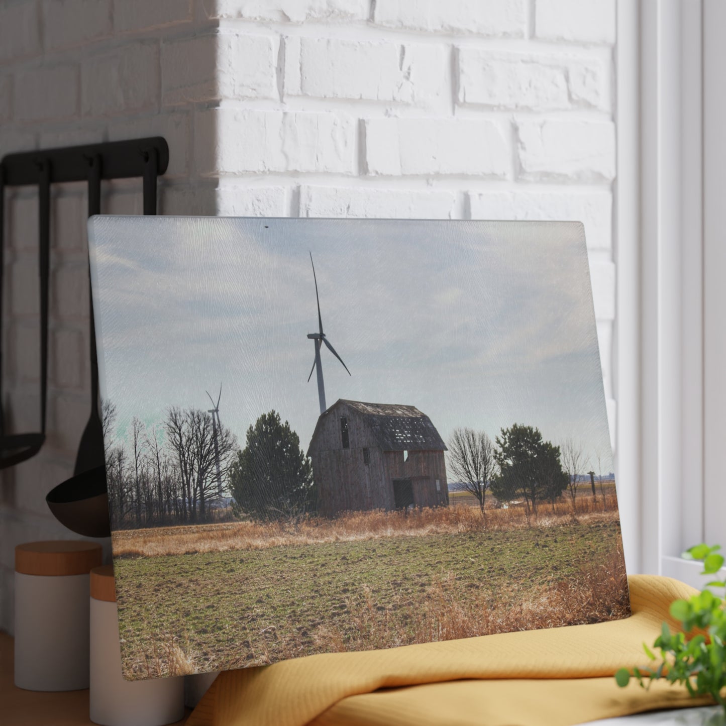 U R There Photography French Road Little Red Rustic Farmhouse Tempered-Glass Cutting Board