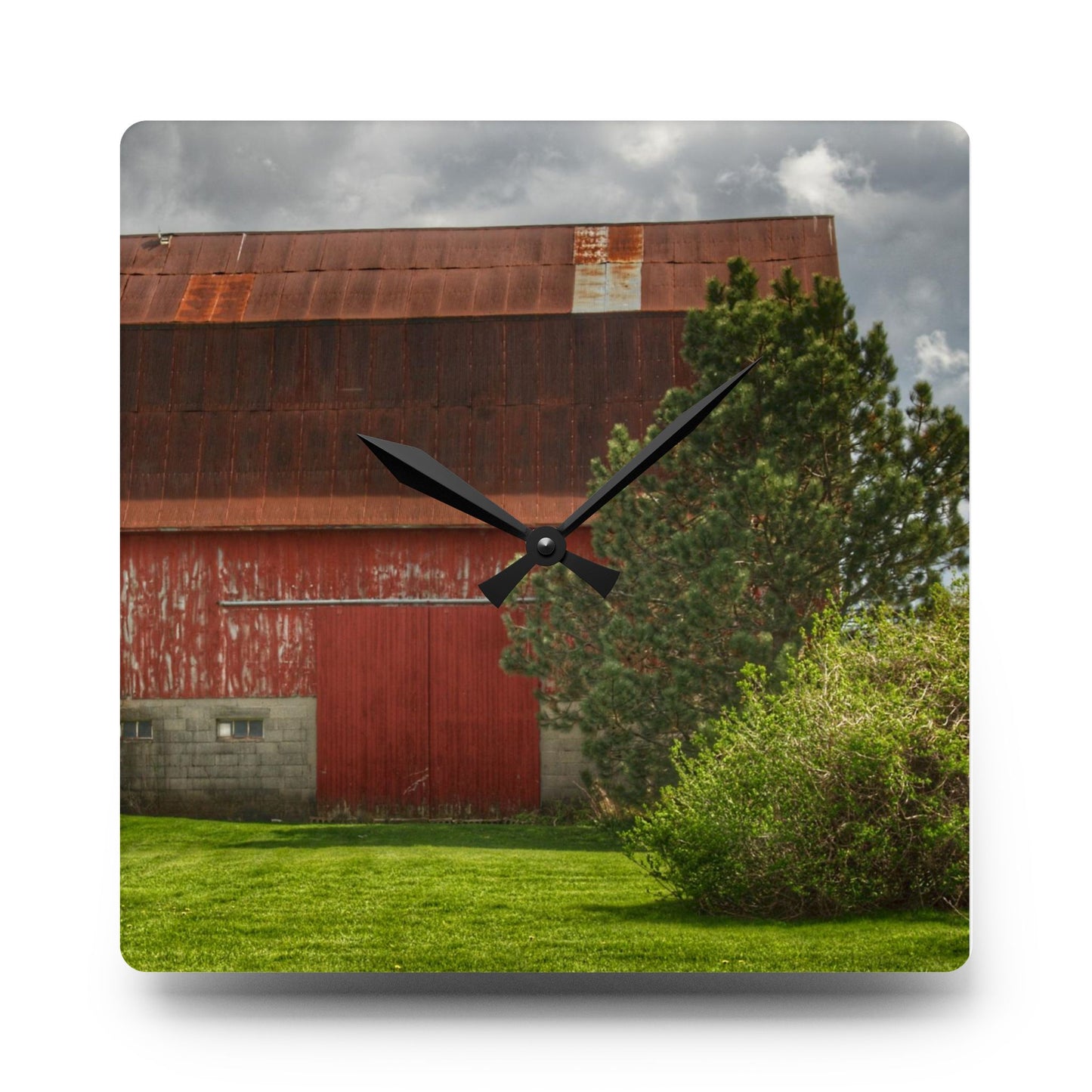 U R There Photography Big Rusted Red Rustic Farmhouse Acrylic Analog Wall Clock