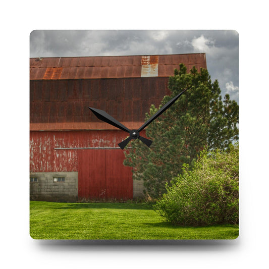 Big Rusted Red Rustic Farmhouse Acrylic Analog Wall Clock 10.75'' × 10.75'' (Square)