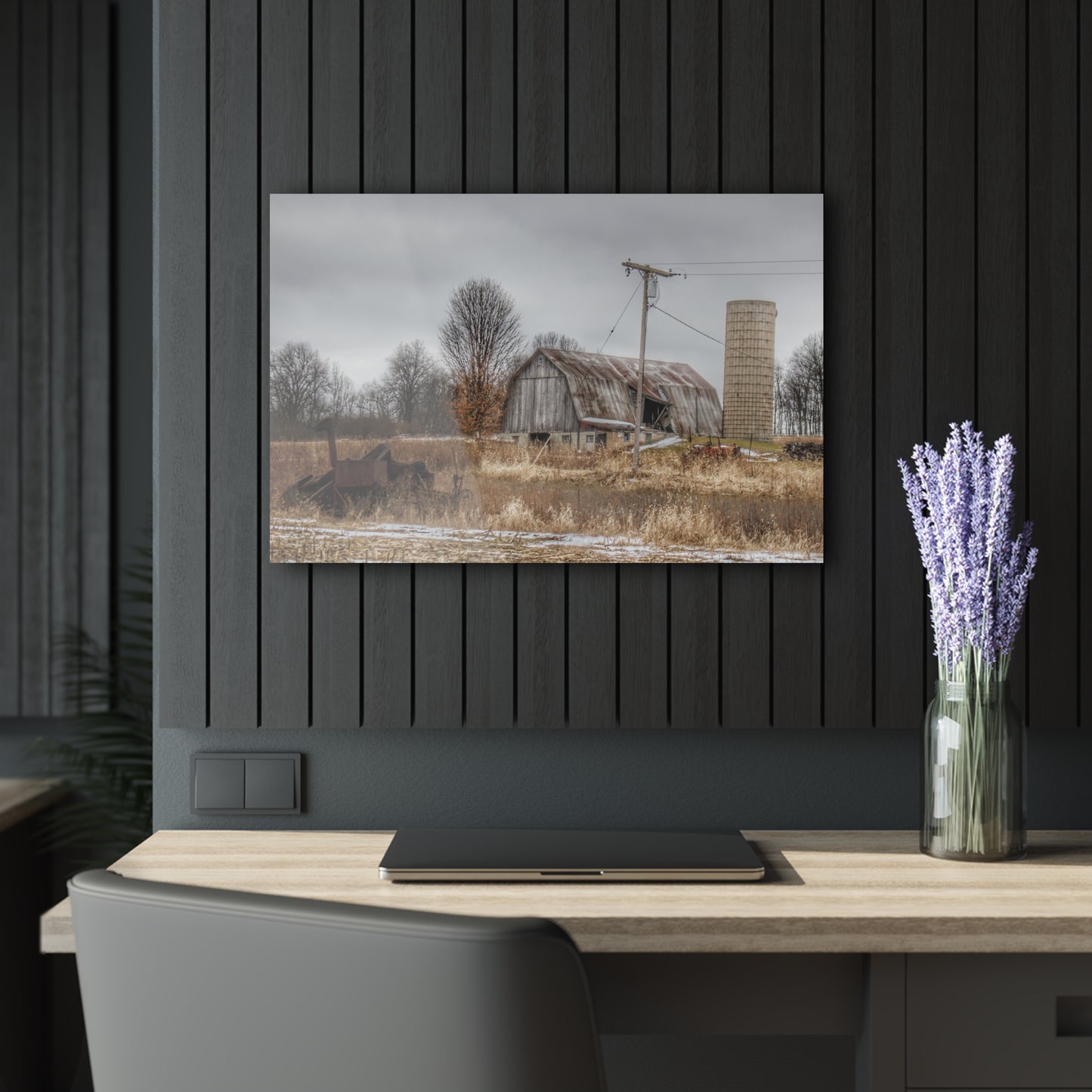 U R There Photography Norway Lake Road Grey Rustic Farmhouse Acrylic Wall Print