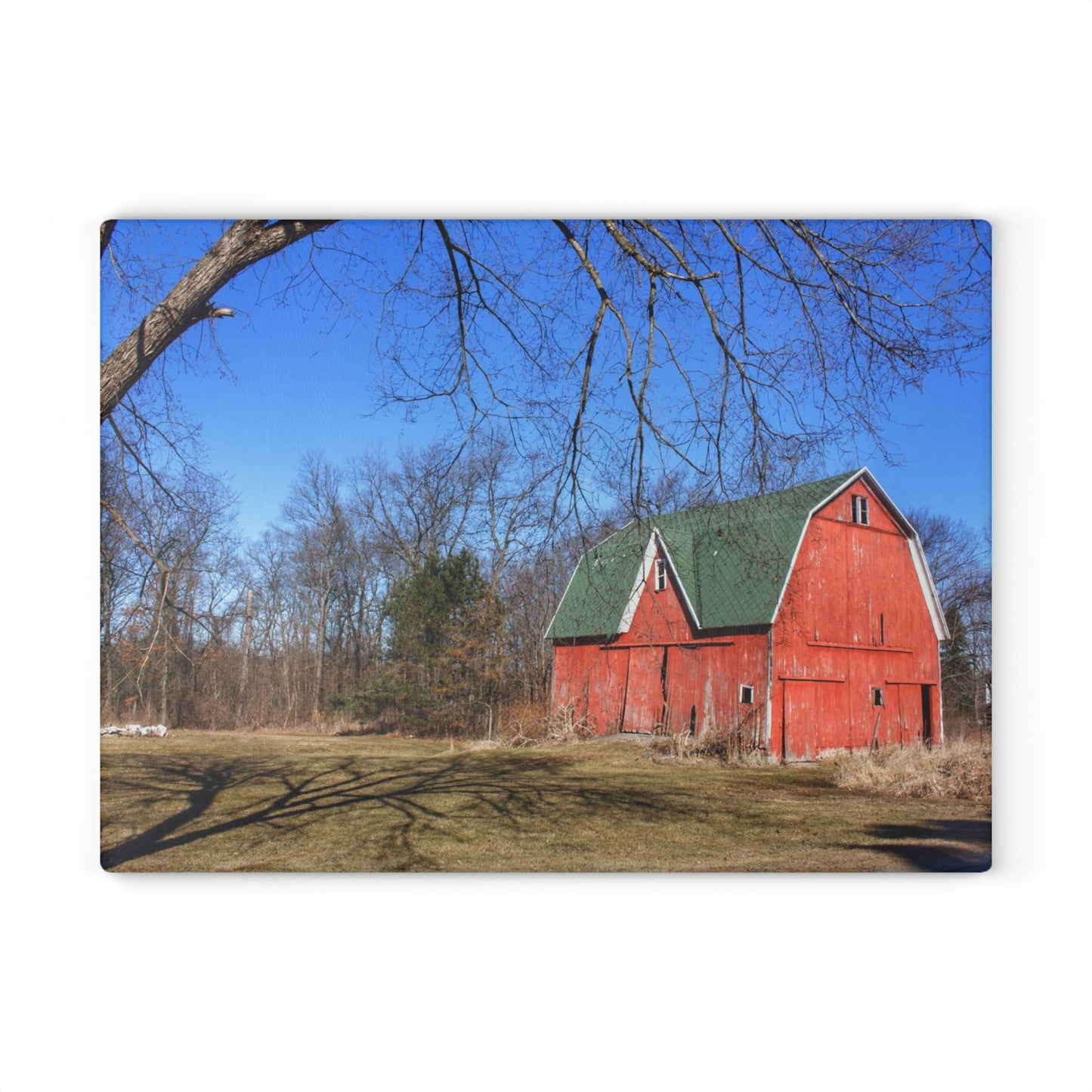 U R There Photography Hickory Ridge Red I Rustic Farmhouse Tempered-Glass Cutting Board