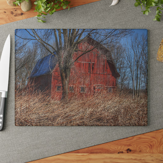 U R There Photography East Dodge Road Red Rustic Farmhouse Tempered-Glass Cutting Board