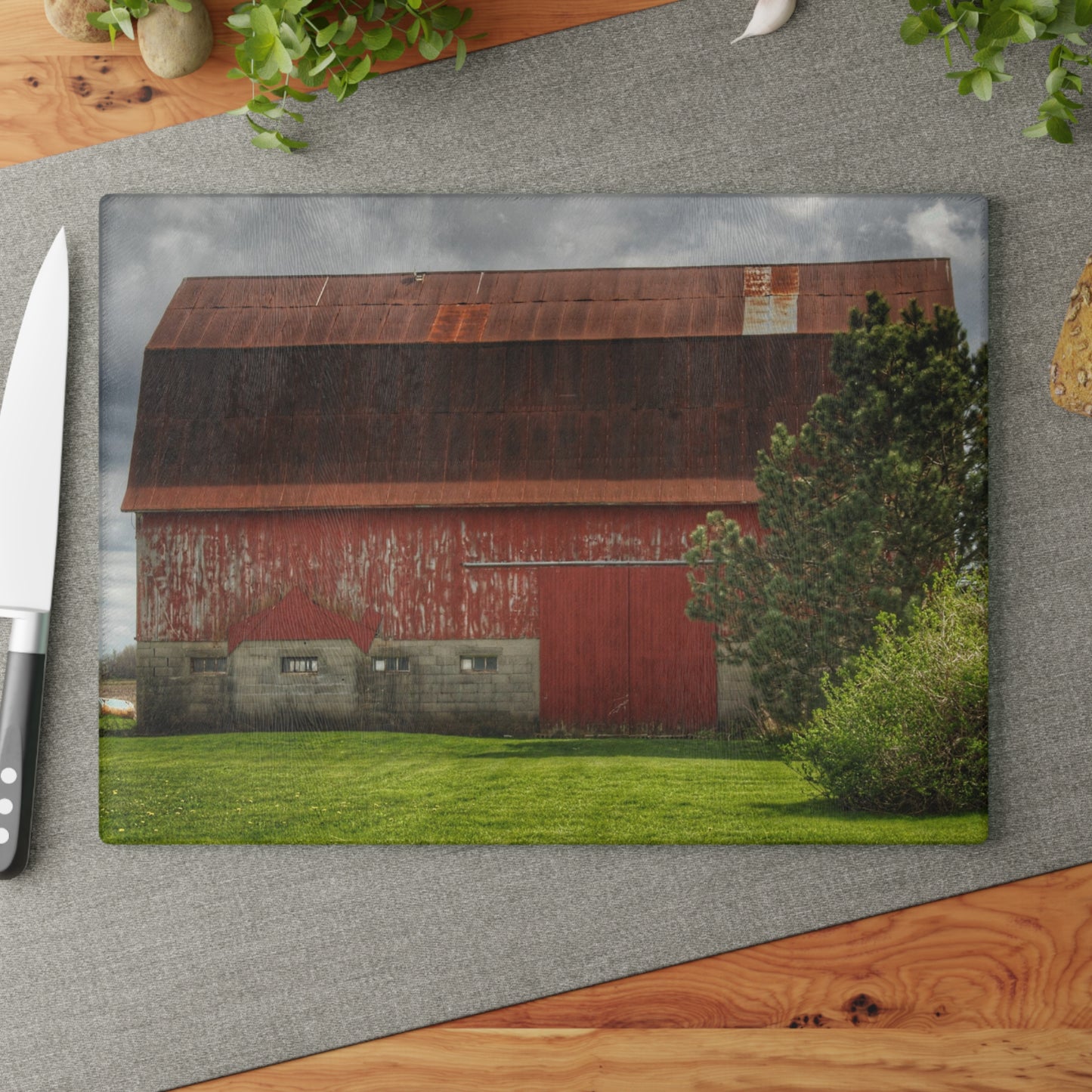 U R There Photography Big Red I Rustic Farmhouse Tempered-Glass Cutting Board