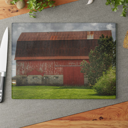 U R There Photography Big Red I Rustic Farmhouse Tempered-Glass Cutting Board