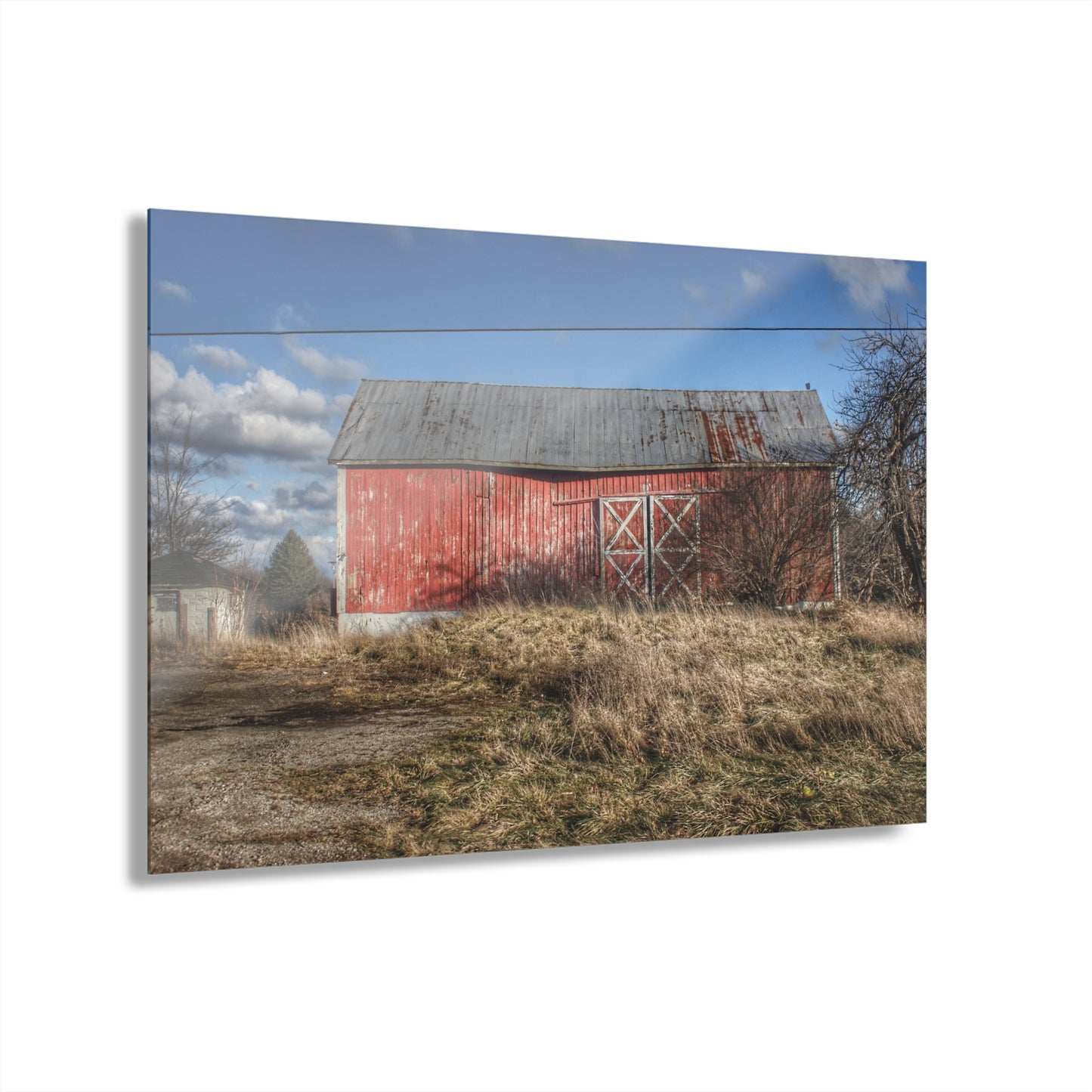 U R There Photography Lapeer Road Crooked Red Rustic Farmhouse Acrylic Wall Print