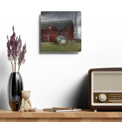 U R There Photography Weaver Road Red II Rustic Farmhouse Acrylic Analog Wall Clock