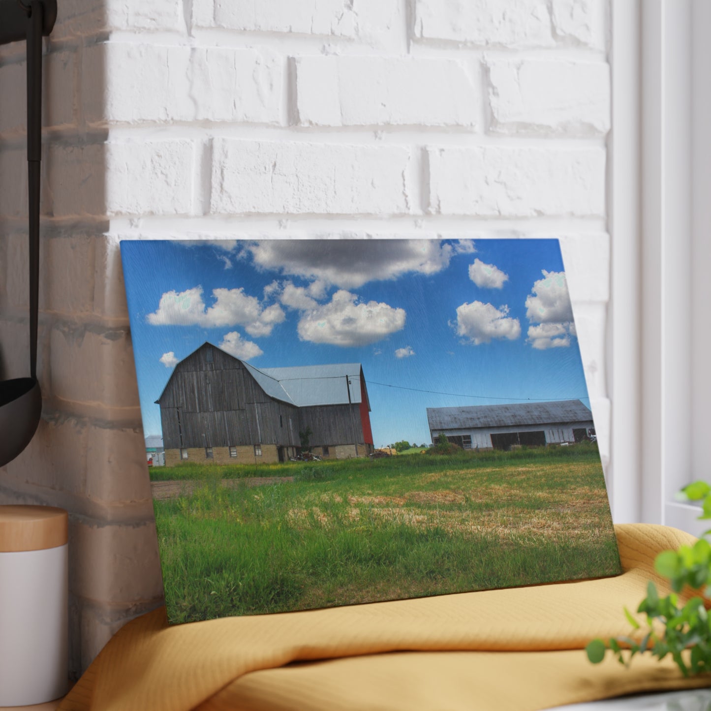 U R There Photography Cass City Elmwood Grey Rustic Farmhouse Tempered-Glass Cutting Board