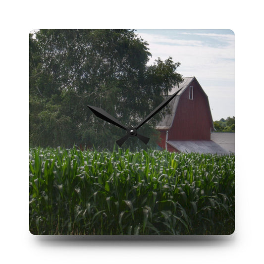 U R There Photography Above the Corn on Piersonville Road III Rustic Farmhouse Acrylic Analog Wall Clock 10.75'' × 10.75'' (Square)