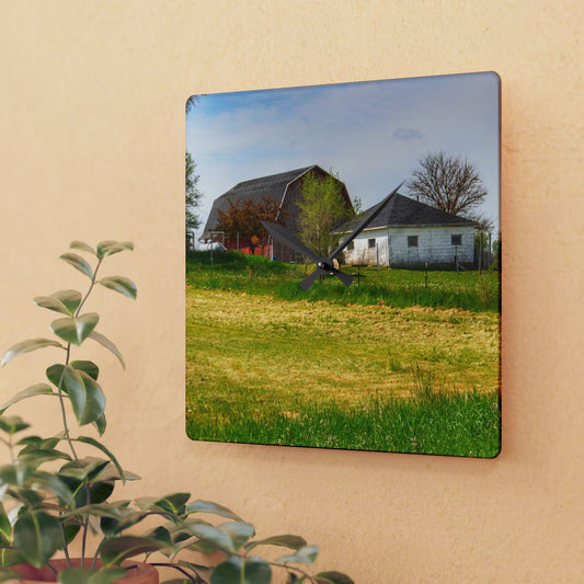 U R There Photography Colwood Hidden Red and Little White Rustic Farmhouse Wall Clock