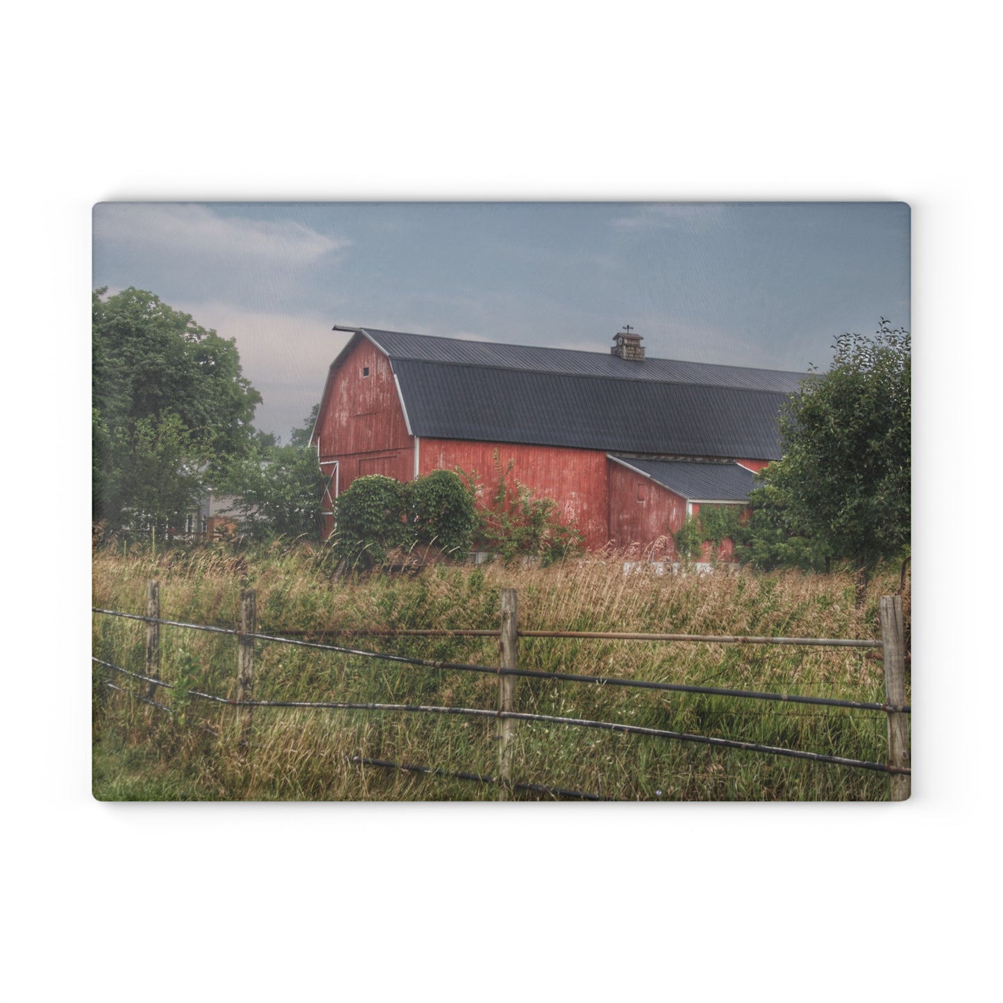 U R There Photography Snook Road Red Rustic Farmhouse Tempered-Glass Cutting Board