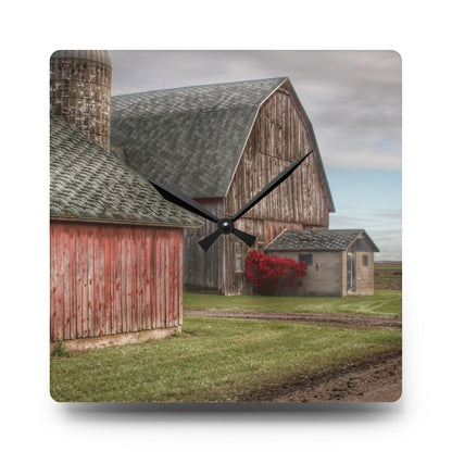 U R There Photography Roedel Roadside Reds III Rustic Farmhouse Acrylic Analog Wall Clock