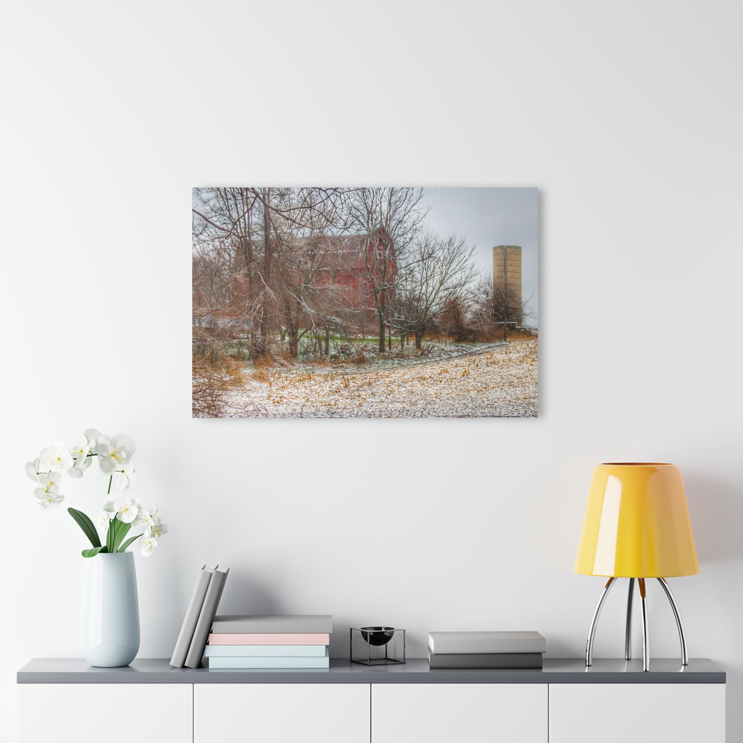 U R There Photography Hough Road Hidden Winter Red II Rustic Farmhouse Acrylic Wall Print