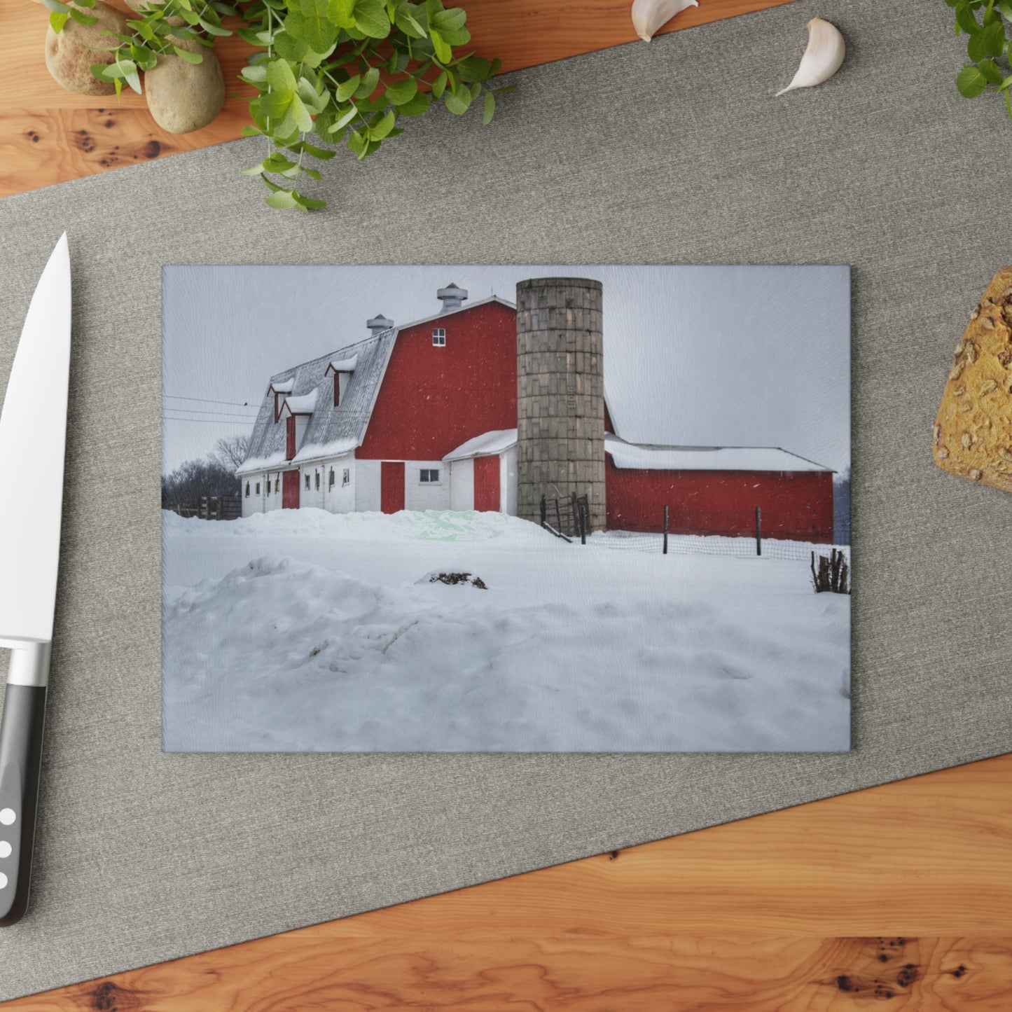 U R There Photography South Elba Block Red Rustic Farmhouse Tempered-Glass Cutting Board