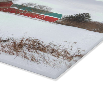 U R There Photography Five Lakes Hidden Red Rustic Farmhouse Tempered-Glass Cutting Board