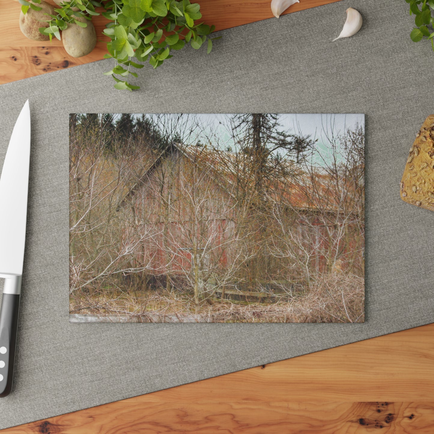U R There Photography Klam Road Hidden Gable Red Rustic Farmhouse Tempered-Glass Cutting Board