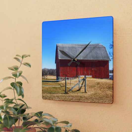U R There Photography Phillips Road Red Rustic Farmhouse Acrylic Analog Wall Clock