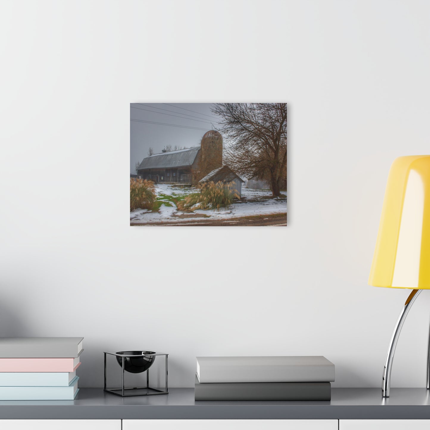 U R There Photography Ludwig Road Greys in the Fog Rustic Farmhouse Acrylic Wall Print