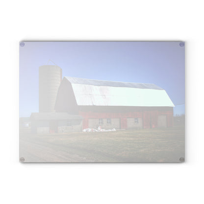 U R There Photography Burt Road Red and Silo Rustic Farmhouse Tempered-Glass Cutting Board