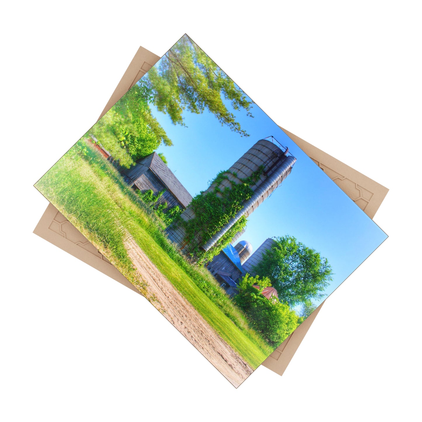 U R There Photography Bordman Road Old Grey and Silo II Rustic Farmhouse Decorative Ceramic Tile