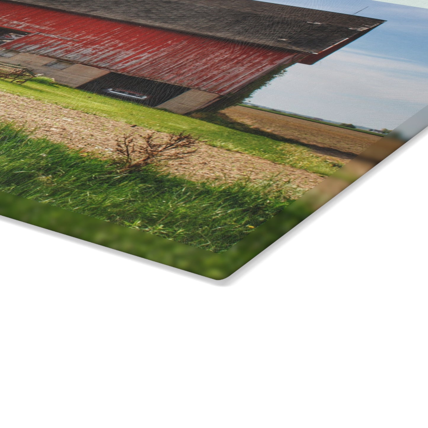 U R There Photography Unionville Elmwood Road Red I Rustic Farmhouse Tempered-Glass Cutting Board