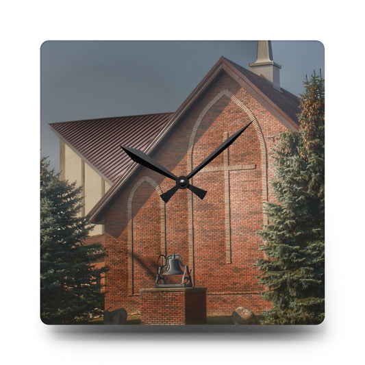 Church on Irish Road Rustic Farmhouse Acrylic Analog Wall Clock 10.75'' × 10.75'' (Square)